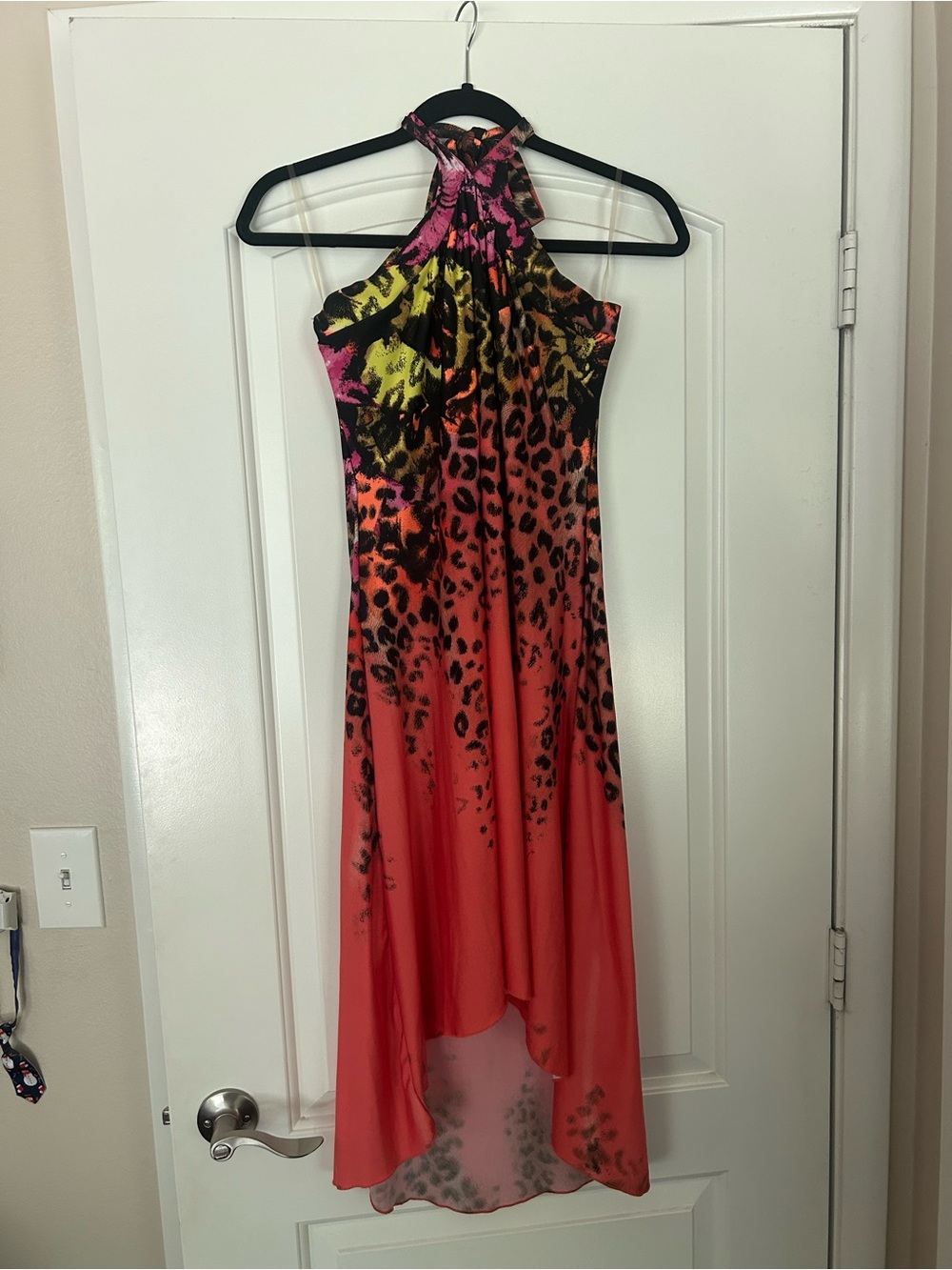 VENUS neon leopard print High-Low Halter Maxi dress